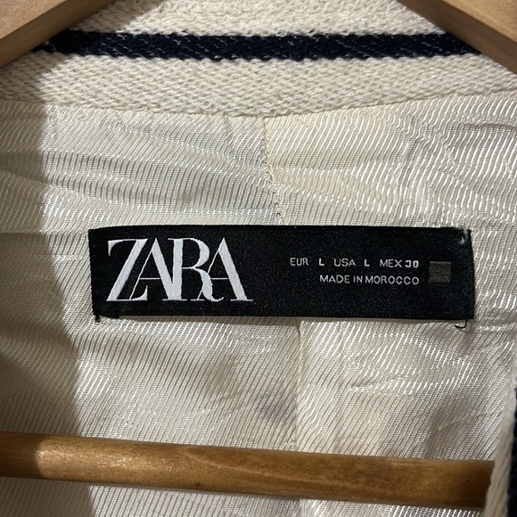 Zara White with Blue Strip Blazer with Gold Tone Buttins - Picture 2 of 4